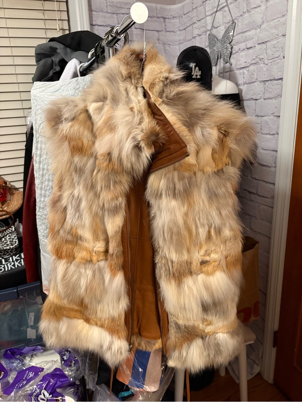 Genuine red fox Fur Trim Brown vest - Women
